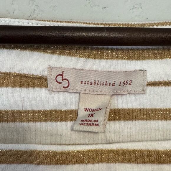 Women's DB Gold and White Striped Short Sleeve Tee - Picture 5 of 6
